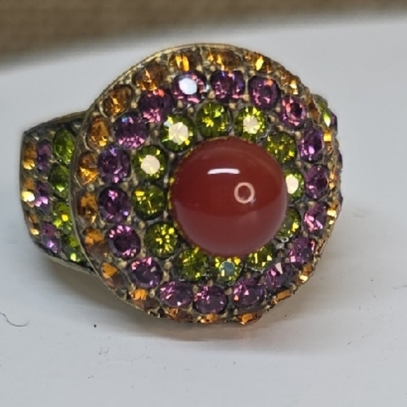 Heidi Daus Jewelry - Vintage Heidi Daus crystal rhinestone and Carnelian statement cocktail ring.